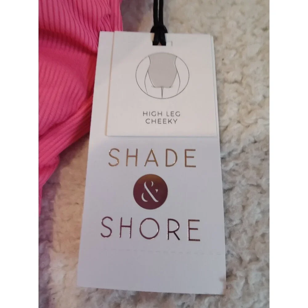 Shade‎ & Shore Pink Ruched Ribbed Convertible One-Piece Swimsuit M 8-10 NWT